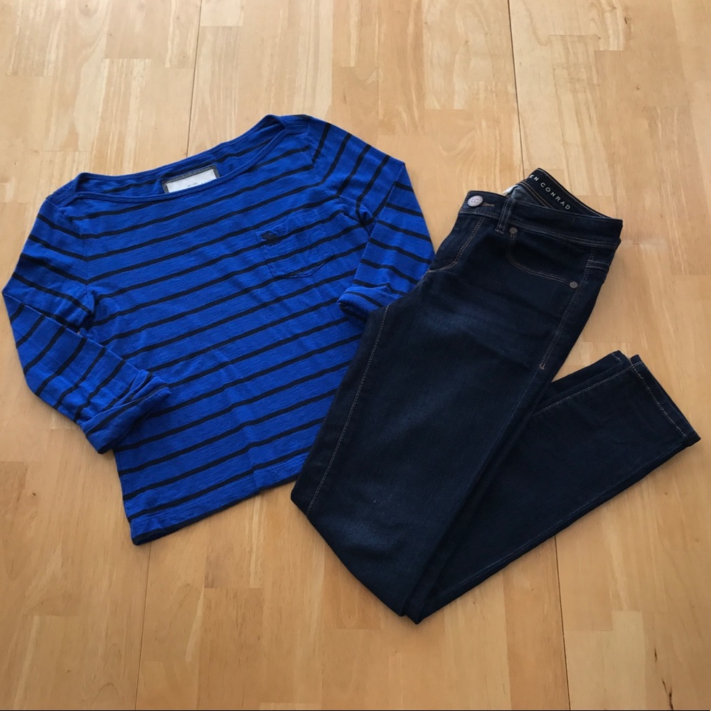 Abercrombie & Fitch Blue and Black Striped Top